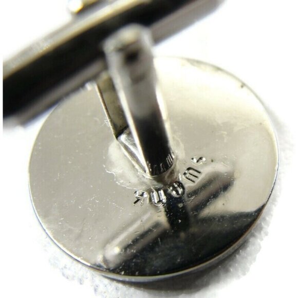 Vintage Swank Cufflinks Set Silver Tone Disc Shaped Fluted Edge With Tie Tack - Picture 7 of 13